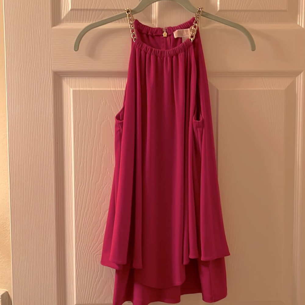 Michael Kors deep raspberry color top with chain neckline back zipper